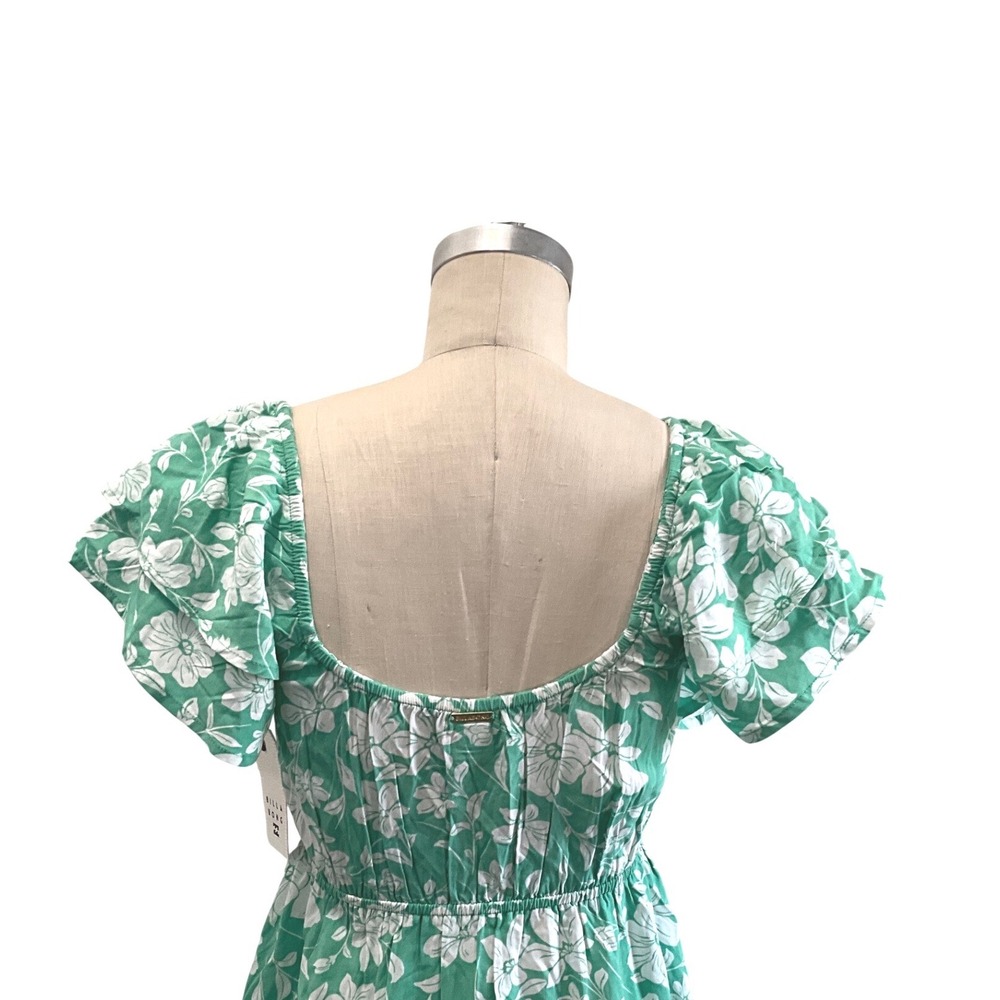 Billabong Enchant Me Floral Mini Dress Green Sweetheart Flutter Sleeve M NWT - Picture 11 of 14
